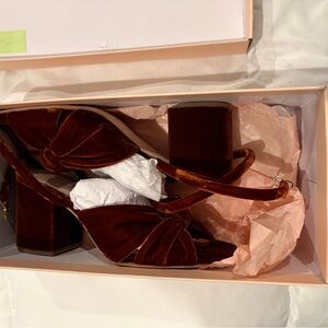 Loeffler Randall “Fiamma” Velvet Heels in Rich Brown